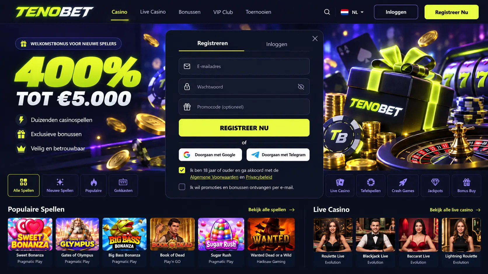 TenoBet Casino Nederland: Online Spellen, Live Casino en Bonus image 2